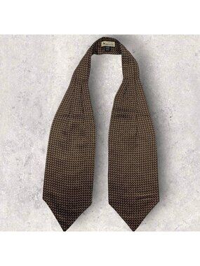 AQUASCUTUM Silk Ascot Cravat ENGLAND Black Brown Beige Geometric EUC